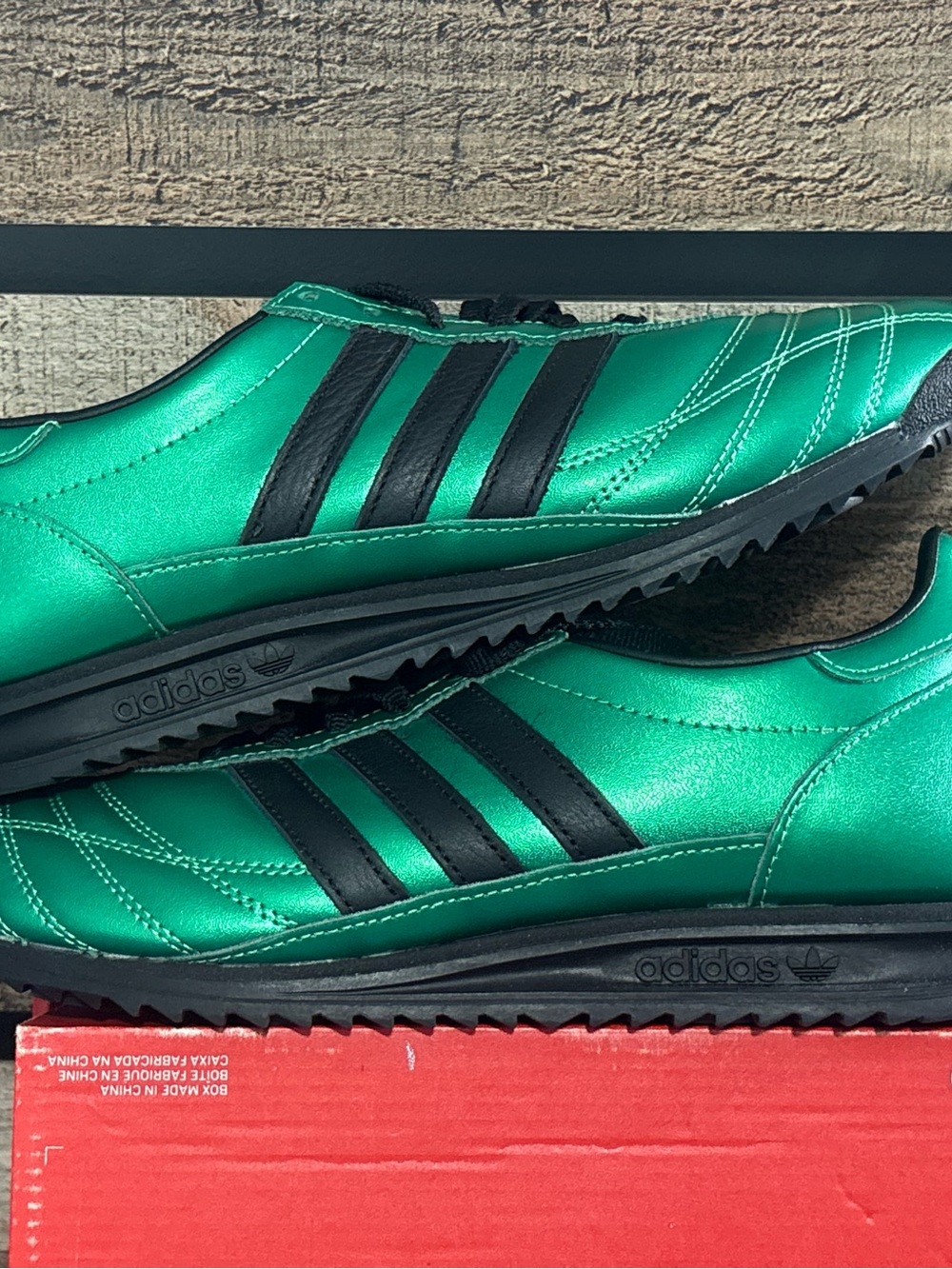 adidas Men’s Metallic Green Sneakers with Black Stripes